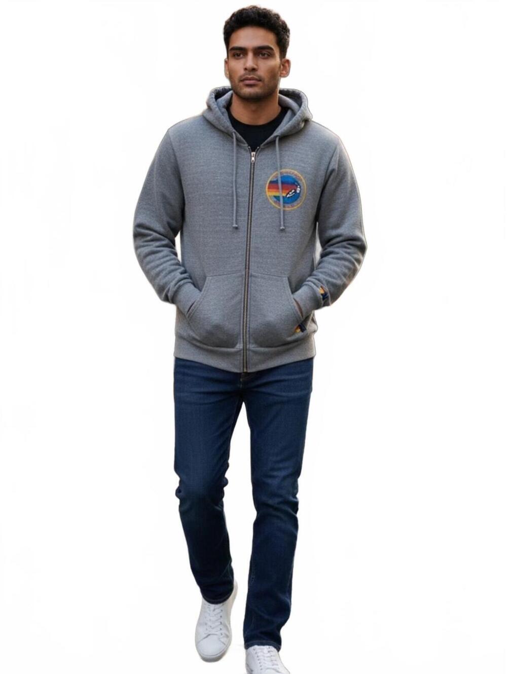 Aviator Nation Gray Zip-Up Hoodie with Rainbow Patch Size XXL
